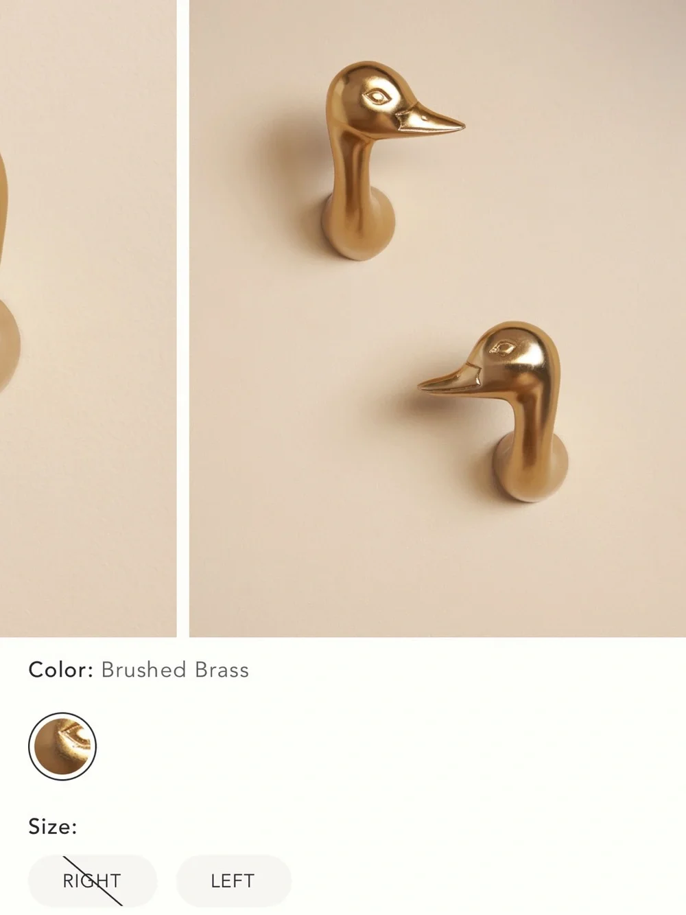 Anthropologie Brushed Brass Canard Duck Head Curtain Hook (right facing)